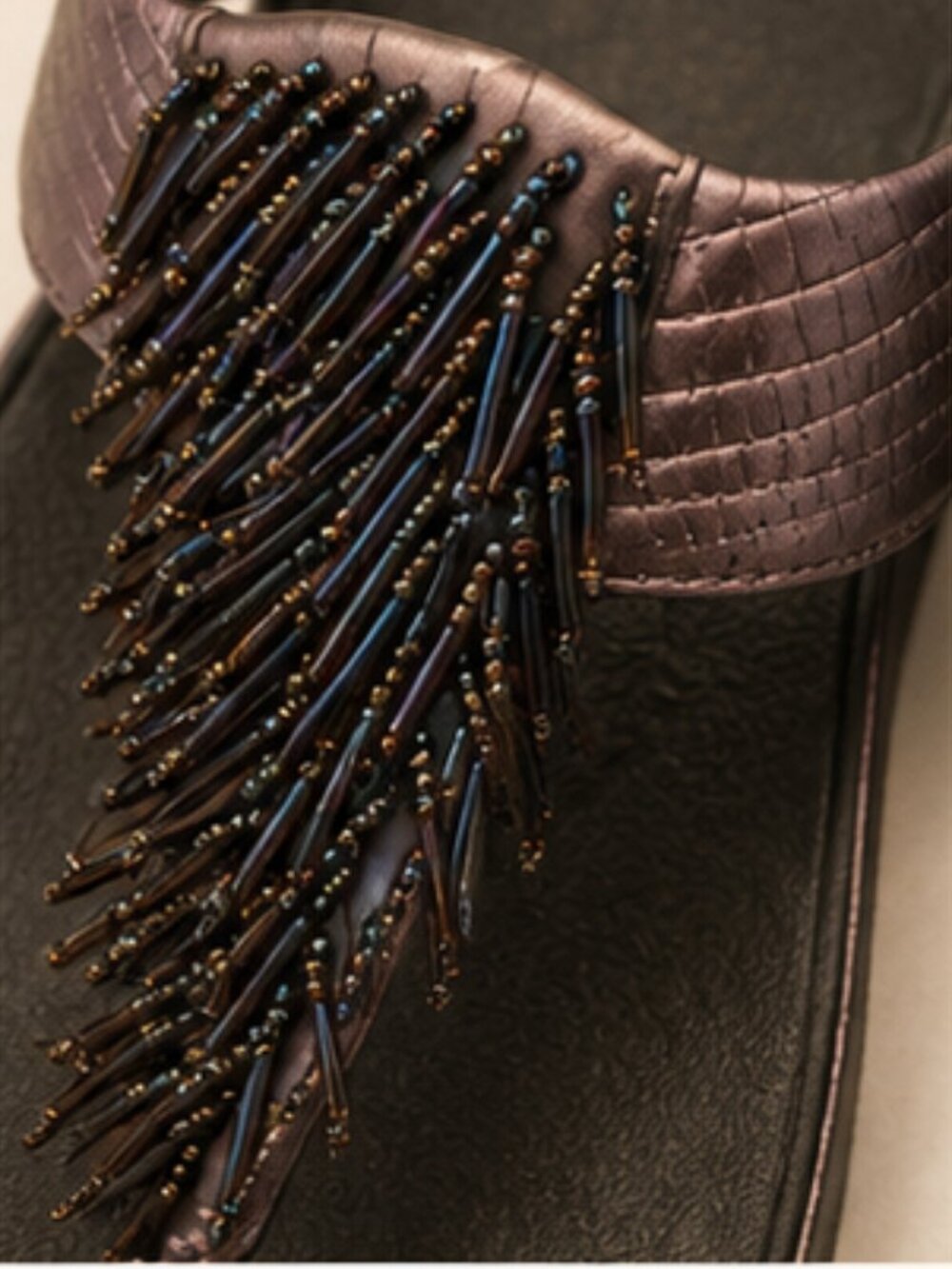 Artsy Bohemian FitFlop Beaded Fringe Toe Sandals Metallic Bronze US 8 Travel - Picture 4 of 6